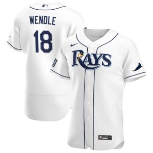 Amazing Tampa Bay Rays #18 Joey Wendle Men's Nike White Home 2020 World Series Bound Authentic Player MLB Jersey