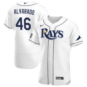 Amazing Tampa Bay Rays #46 Jose Alvarado Men's Nike White Home 2020 World Series Bound Authentic Player MLB Jersey