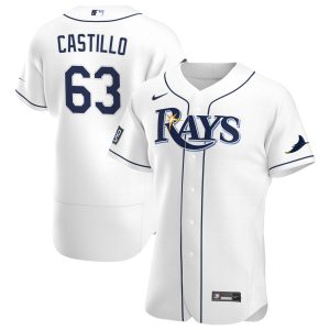 Outstanding Tampa Bay Rays #63 Diego Castillo Men's Nike White Home 2020 World Series Bound Authentic Player MLB Jersey