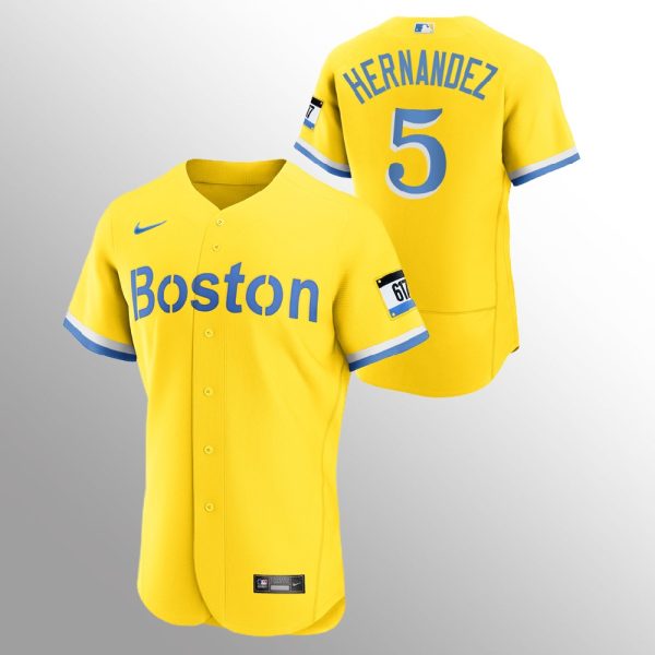 Premium Boston Red Sox #5 Enrique Hernandez Men's Nike 2021 City Connect Gold Authentic MLB Jersey