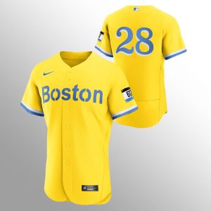 Fantastic Boston Red Sox #28 J.D. Martinez Men's Nike 2021 City Connect Gold Authentic MLB Jersey   No Name