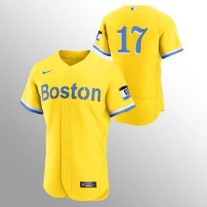 Fantastic Boston Red Sox #17 Nathan Eovaldi Men's Nike 2021 City Connect Gold Authentic MLB Jersey   No Name