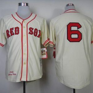 Exceptional Mitchell And Ness 1946 Red Sox #6 Johnny Pesky Cream Throwback Stitched MLB Jersey
