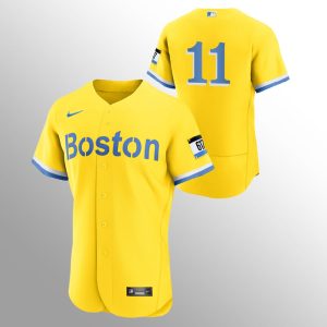 Stunning Boston Red Sox #11 Rafael Devers Men's Nike 2021 City Connect Gold Authentic MLB Jersey   No Name