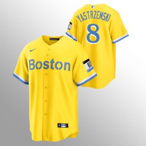 Outstanding Boston Red Sox #8 Carl Yastrzemski Men's Nike 2021 City Connect Gold Fans Version MLB Jersey