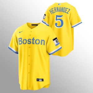 Fantastic Boston Red Sox #5 Enrique Hernandez Men's Nike 2021 City Connect Gold Fans Version MLB Jersey