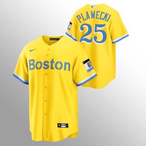 Delightful Boston Red Sox #25 Kevin Plawecki Men's Nike 2021 City Connect Gold Fans Version MLB Jersey