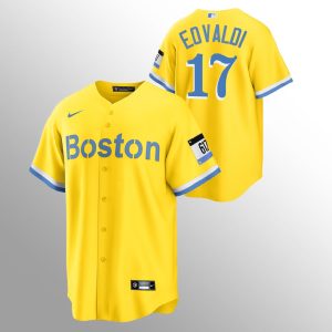 Fantastic Boston Red Sox #17 Nathan Eovaldi Men's Nike 2021 City Connect Gold Fans Version MLB Jersey