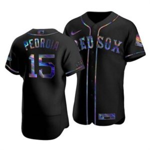 Outstanding Boston Red Sox #15 Dustin Pedroia Men's Nike Iridescent Holographic Collection MLB Jersey   Black