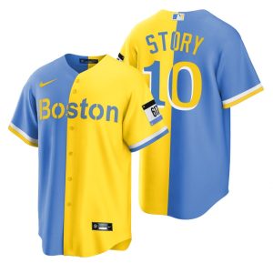 Outstanding Boston Red Sox #10 Trevor Story Blue Gold Nike Men's MLB 2022 City Connect Game Jersey