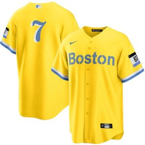 HighQuality Boston Red Sox #7 Masataka Yoshida Men's Nike 2021 City Connect Gold Fans Version MLB Jersey   No Name