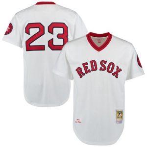 Exceptional Mitchell And Ness 1975 Red Sox #23 Luis Tiant White Throwback Stitched MLB Jersey