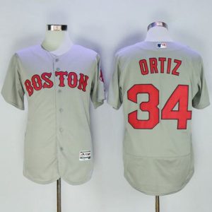 Amazing Red Sox #34 David Ortiz Grey Flexbase Authentic Collection Name On Back Stitched MLB Jersey