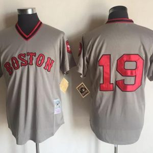 Amazing Mitchell And Ness Red Sox #19 Fred Lynn Grey Throwback Stitched MLB Jersey