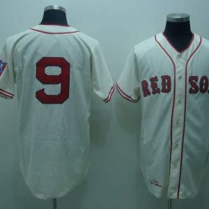 Superb Mitchell and Ness 1939 Red Sox #9 Ted Williams Stitched Cream Throwback MLB Jersey
