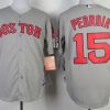Premium Red Sox #15 Dustin Pedroia Stitched Grey MLB Jersey