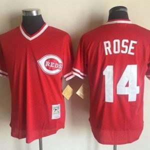 Outstanding Mitchell And Ness Reds #14 Pete Rose Red Throwback Stitched MLB Jersey