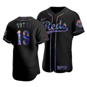 Amazing Cincinnati Reds #19 Joey Votto Men's Nike Iridescent Holographic Collection MLB Jersey   Black