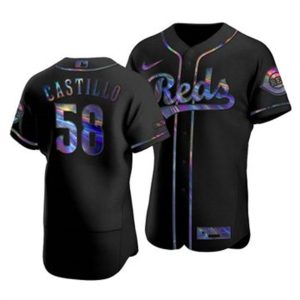 HighQuality Cincinnati Reds #58 Luis Castillo Men's Nike Iridescent Holographic Collection MLB Jersey   Black