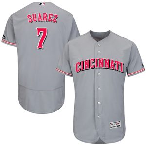 Stunning Reds #7 Eugenio Suarez Grey Flexbase Authentic Collection Stitched MLB Jersey