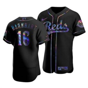 Amazing Cincinnati Reds #16 Tucker Barnhart Men's Nike Iridescent Holographic Collection MLB Jersey   Black