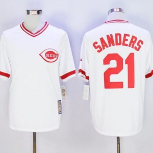 Superb Mitchell And Ness Reds #21 Reggie Sanders White Throwback Stitched MLB Jersey