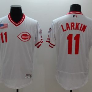 Superb Reds #11 Barry Larkin White Flexbase Authentic Collection Cooperstown Stitched MLB Jersey