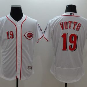 Outstanding Reds #19 Joey Votto White Flexbase Authentic Collection Stitched MLB Jersey