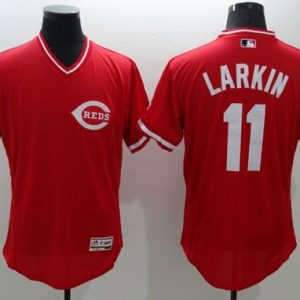 Exceptional Reds #11 Barry Larkin Red Flexbase Authentic Collection Cooperstown Stitched MLB Jersey