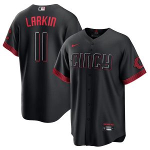 Superb Cincinnati Reds #11 Barry Larkin Men's Nike Black 2023 City Connect Player Jersey