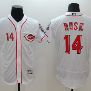 Superb Reds #14 Pete Rose White Flexbase Authentic Collection Stitched MLB Jersey