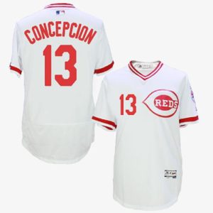 Exceptional Reds #13 Concepcion White Flexbase Authentic Collection Cooperstown Stitched MLB Jersey