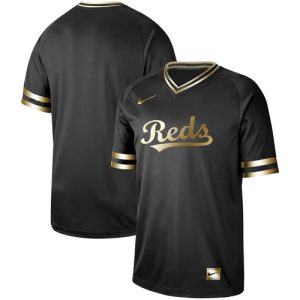 Fantastic Nike Reds Blank Black Gold Authentic Stitched MLB Jersey
