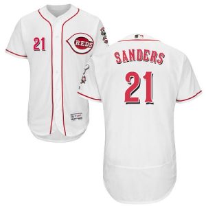 Impressive Reds #21 Reggie Sanders White Flexbase Authentic Collection Stitched MLB Jersey
