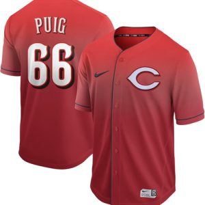 Outstanding Nike Reds #66 Yasiel Puig Red Fade Authentic Stitched MLB Jersey