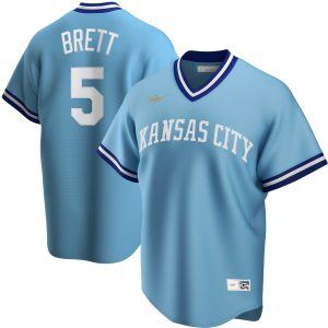Amazing Kansas City Royals #5 George Brett Nike Road Cooperstown Collection Player MLB Jersey Light Blue