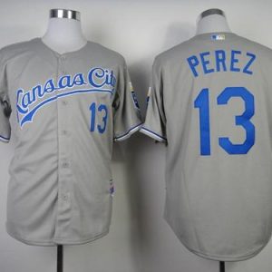 Amazing Royals #13 Salvador Perez Grey Cool Base Stitched MLB Jersey