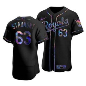 Amazing Kansas City Royals #63 Josh Staumont Men's Nike Iridescent Holographic Collection MLB Jersey   Black