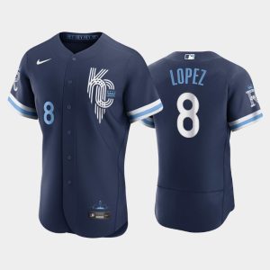 Amazing Kansas City Royals #8 Nicky Lopez Men's Nike Authentic 2022 City Connect Navy Jersey