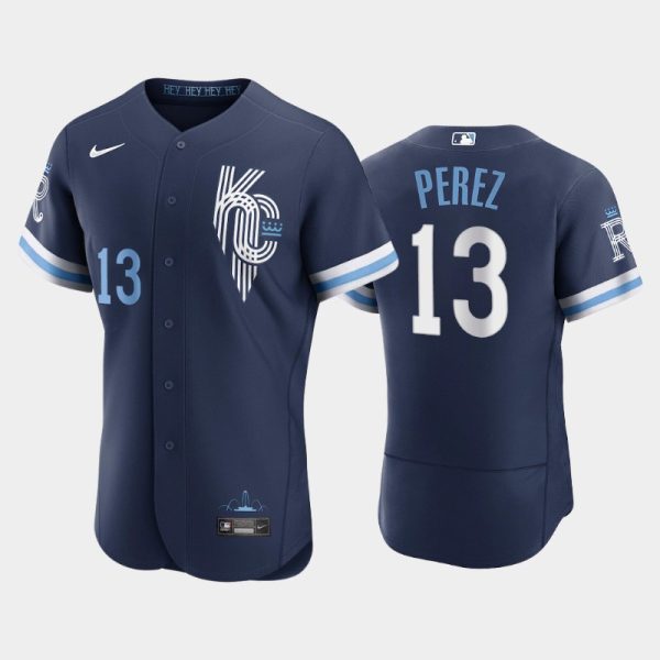 Amazing Kansas City Royals #13 Salvador Perez Men's Nike Authentic 2022 City Connect Navy Jersey