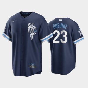 Amazing Kansas City Royals #23 Zack Greinke Men's Nike Game Replica 2022 City Connect Navy Jersey
