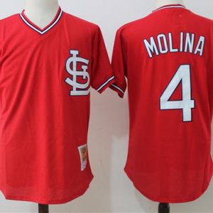 Amazing Mitchell And Ness Cardinals #4 Yadier Molina Red Throwback Stitched MLB Jersey