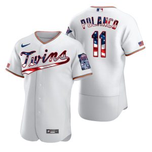 Delightful Minnesota Twins #11 Jorge Polanco Men's Nike White Fluttering USA Flag Limited Edition Authentic MLB Jersey