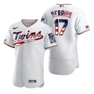 Delightful Minnesota Twins #17 Jose Berrios Men's Nike White Fluttering USA Flag Limited Edition Authentic MLB Jersey