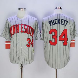 Superb Mitchell And Ness 1987 Twins #34 Kirby Puckett Grey Throwback Stitched MLB Jersey