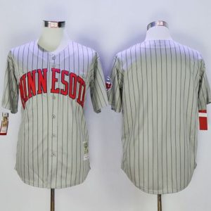 Delightful Mitchell And Ness Twins Blank Grey Strip Throwback Stitched MLB Jersey