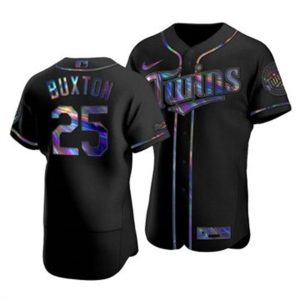 Delightful Minnesota Twins #25 Byron Buxton Men's Nike Iridescent Holographic Collection MLB Jersey   Black