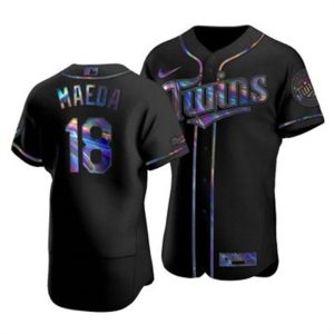 Exceptional Minnesota Twins #18 Kenta Maeda Men's Nike Iridescent Holographic Collection MLB Jersey   Black