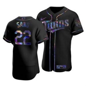 Exceptional Minnesota Twins #22 Miguel Sano Men's Nike Iridescent Holographic Collection MLB Jersey   Black