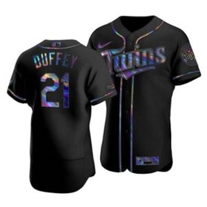 Amazing Minnesota Twins #21 Tyler Duffey Men's Nike Iridescent Holographic Collection MLB Jersey   Black
